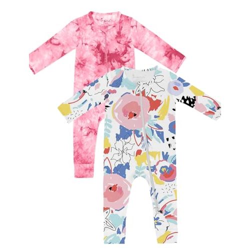 Jimonda Baby Girls Boys Footless Pajamas,Rayon From Bamboo Pjs 2 Way Zipper Long Sleeve Soft Sleeper,Infant Tie-dye Romper