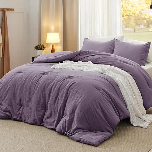 Bedsure Oversized King Comforter Set, Grayish Purple Soft Prewashed Bedding for All Seasons, 3 Pieces GentleSoft™ Bed Set, 1 Lightweight Comforter (120"x98") and 2 Pillowcases (20"x36")