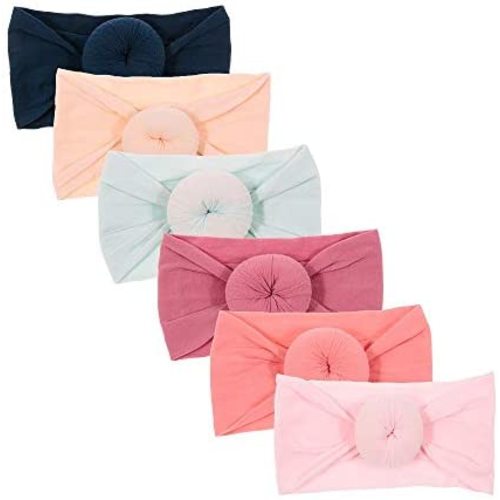 Nishine 6 Pack Cute Toddler Baby Girls Elastic Soft Nylon Headwraps Infant Knot Bow Headband Turban (Set 1)