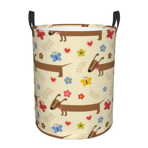 Large Laundry Basket with Handles - Dachshund Dog Puppy Flower Kids Baby Dirty Clothes Laundry Hamper for Bedroom Aesthetic