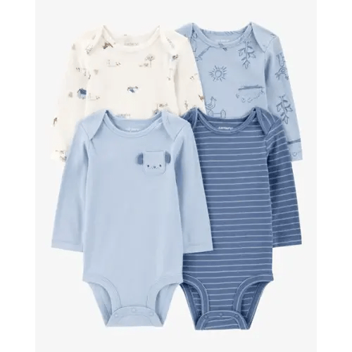 Baby 4-Pack Farm Dog Long-Sleeve Multipack Bodysuits - Blue/Ivory | Carter's