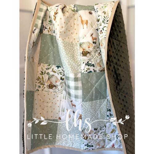 Elephant Woodland Baby Quilt: Neutral Nursery Crib Blanket