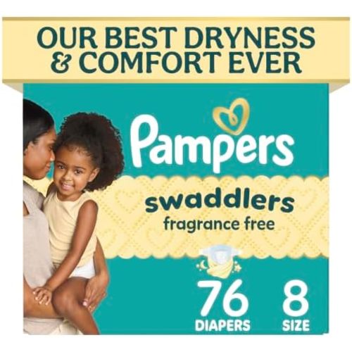 Pampers Swaddlers Diapers, Size 8 (30+ lbs), 76 Count, Fragrance Free, Hypoallergenic, Absorbent, Pediatrician Recommended, Skin Safe