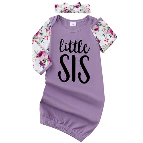 AMAWMW Newborn Baby Girl Little Sister Sleeper Gown Stripe Long Sleeve Nightgown Pajamas Gifts Stuff Essential Outfit