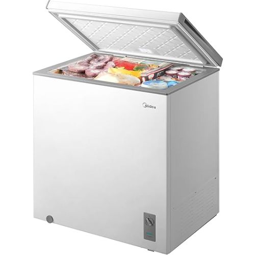 Midea MERC07C4BAWW Chest Freezer, 7.0 Cubic Feet Freezer With Removable Basket, Interior LED Light, Adjustable Temperature, For Kitchen Apartment Office, White