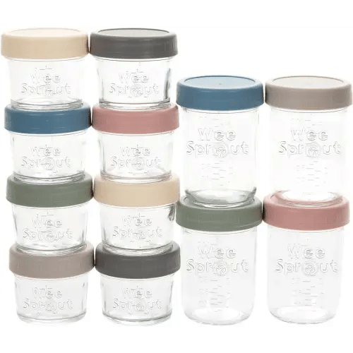 WeeSprout Glass Baby Food Storage Jars w/ Lids (4/8 oz, 12 Pack Set) Snack, Reusable Small Containers, Breast Milk, Fridge, Freezer, Microwave & Dishwasher Safe, Essential Must Have for Infants