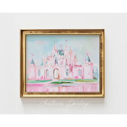 Abstract Whimsical Castle, Pastel Fairy Castle, Girls Room Art, Nursery, Grandmillenial Style, Pastel Pink Decor, Printable Digital Download