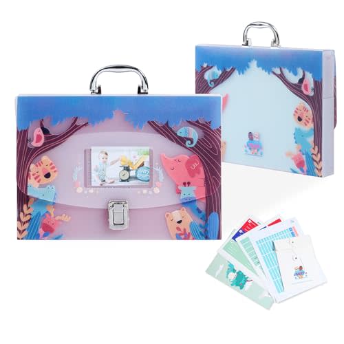 12 Pockets Baby File Organizer for Boy or Girl, Our Baby Paperwork Organizer with Silver Metal Handle, Lock, Pregnancy Documents, Baby Record Folder, Baby Paper Organizer, Baby Folder