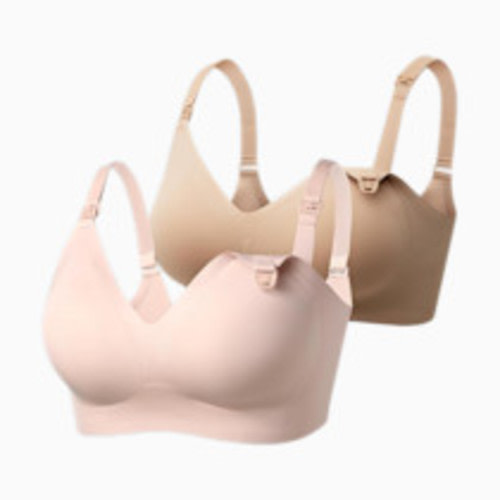 Momcozy Ultra Soft & Omni Maternity Nursing Bra (2 Pack) - Oyster Pink/Maple Sugar, Large