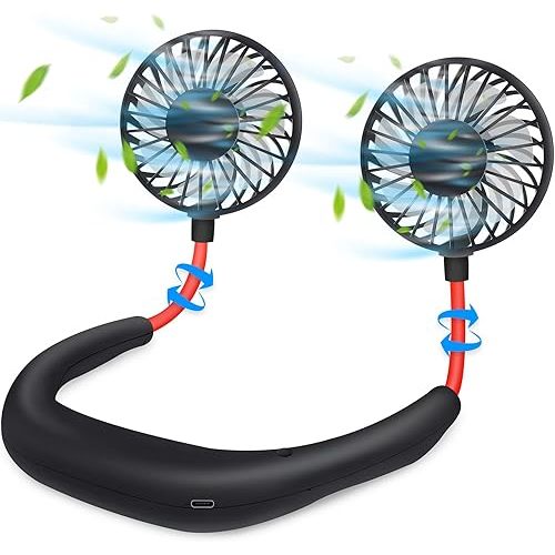 Portable Neck Fan 2500 mAh Rechargeable USB Hands-Free Mini Face Cooling Personal Double Headed Rotatable Small Fan for Working Office Reading Traveling Outdoor Sport