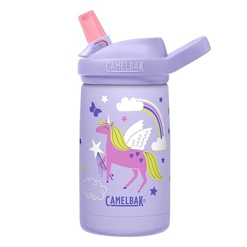 CamelBak Eddy+ Kids Bite Valve Straw Insulated Stainless Steel Water Bottle Magic Unicorns, 12oz