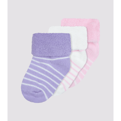 Baby Cotton Blend Terry Turn Top Socks 3 Pack - Underworks - Purple n Pink