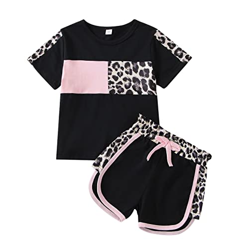 FOCUTEBB Toddler Girl Clothes Summer Outfits Cute Baby Short Sleeve T-shirt Shorts Leopard Camo Printed 18 Months to 6 Years