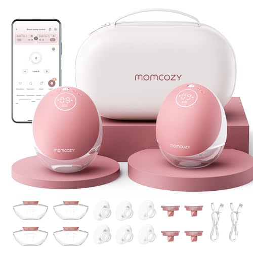 Momcozy Wearable Breast Pump, Hands Free Upgraded Mobile Flow | M9, App Discreet Control with Personalized Multi-Modes & 15 Levels, Wearable Breast Pump 24mm, 2 Pack Cozy Red