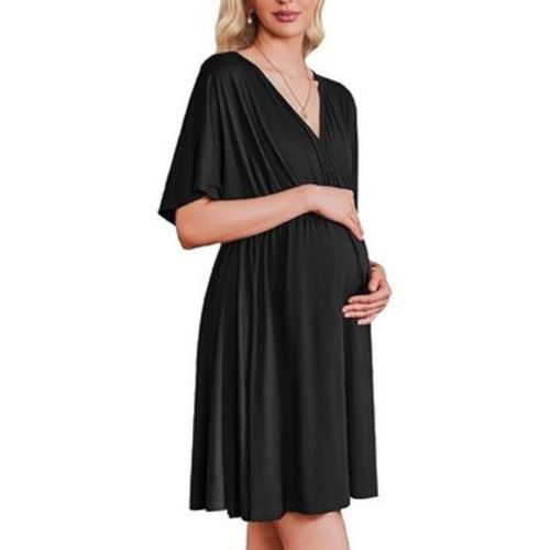 Ekouaer 3 in 1 Labor and Delivery Gown for Hospital Short Sleeve Maternity Nursing Dress Nightgown Postpartum Sleepwear Black XL