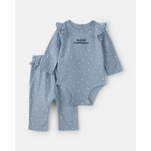 Baby Girl 2-Piece 'Daddy's Sweetheart' Floral Long-Sleeve Bodysuit & Pant Set - Blue | Carter's