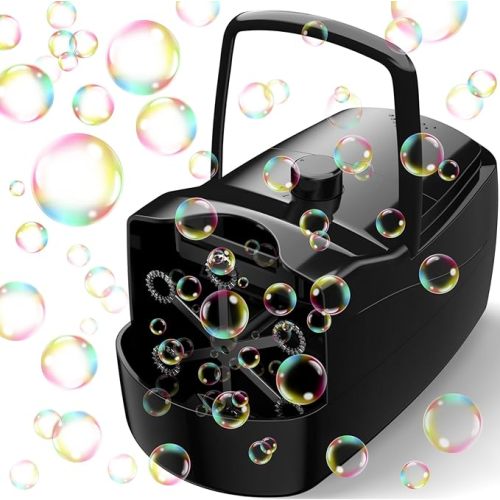 Bubble Machine, Automatic 18000+ Per Minute Big Bubbles Blower Maker for Kids Toddlers with 2 Speeds,6 Wands,Operated by Plugin or Batteries for Outdoor/Indoor Birthday Parties,Wedding (Black)