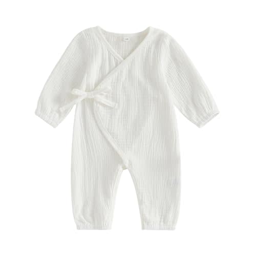Kupretty Newborn Baby Boy Clothes Muslin Cotton Wrap Romper | Long Sleeve Jumpsuit, Cotton Linen, Hospital Outfit, Coming Home Outfit, Announcement Photo, Baby Shower, Boho Infant Clothes