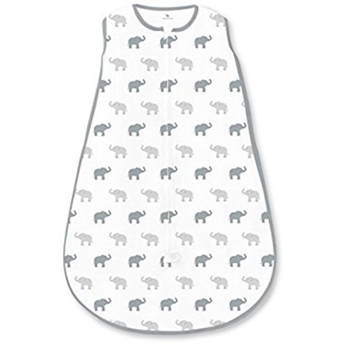 Amazing Baby Cotton Sleeping Sack with 2-Way Zipper, Tiny Elephants, Sterling, Small - Small 0-6 Months