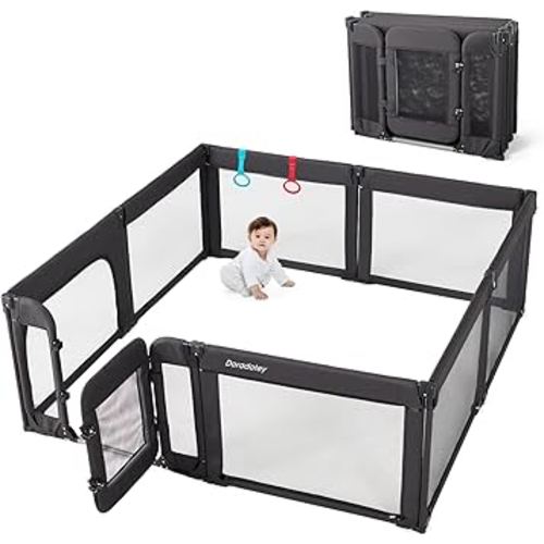 Baby Playpen with Door, Foldable Adjustable Play Pen for Babies and Toddlers,Heavy-Duty Play Yard Fence Play Area, Large Toddler Playpen, Black
