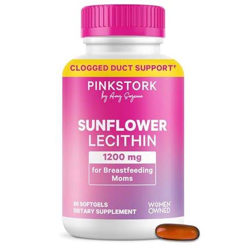 Pink Stork Sunflower Lecithin Supplement - 1200 mg for Clogged Milk Ducts - Breastfeeding Essentials for Postpartum Moms - Supports Breast Milk Flow - 60 Softgels