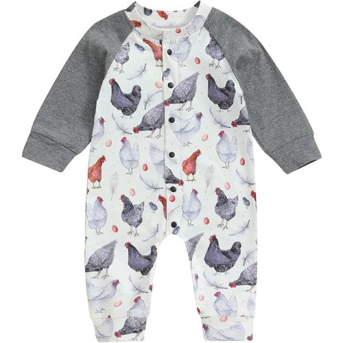 Baby Boy Girl Farm Clothes Animals Chicken Cow Print Romper Jumpsuit Newborn Coming Home Outfit Country Western Stuff