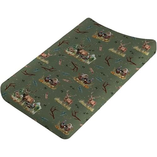 Vintage Deer Hunting Baby Changing Pad Covers for Boy Girl 32''x16'' Turkey Hunting Diaper Fitted Changing Table Sheets Wild Animals Hunter Comfort Soft Breathable Nursery Change Table Mats