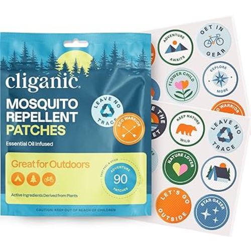 Cliganic Mosquito Repellent Stickers (90 Pack) - Camping Patches for Kids & Adults, Natural DEET-Free, Essential Oil Infused
