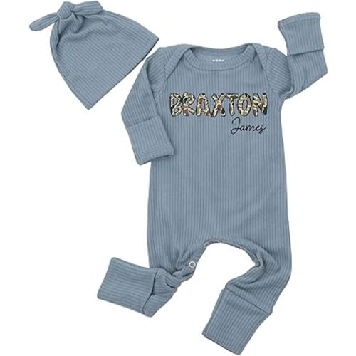 Custom Name Duck Camo Printed Baby Bodysuit And Hat Personalized Newborn Coming Soon Baby Boys Girls Shower Gift