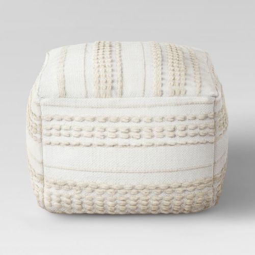 Lory Pouf Textured Neutral - Threshold™: Bohemian Square Ottoman, Tufted Handmade, Light Beige, Cotton Wool Blend