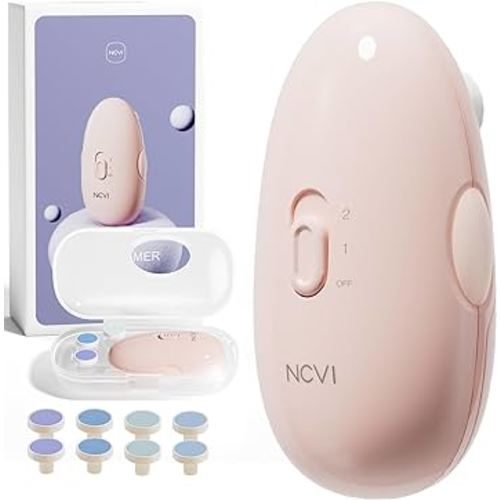 NCVI Baby Nail Trimmer Electric, Baby Nail File, Safe Baby Nail Clippers, Trim and Polish Set for Newborn Baby Infant Toddler Kids, Fingernails Care, Grooming & Manicure kit, 8 Grinding Heads, Pink