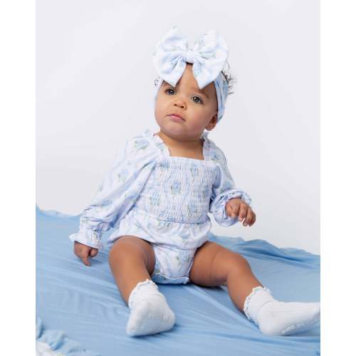 Blue-tiful Bloom Smocked Bubble Romper