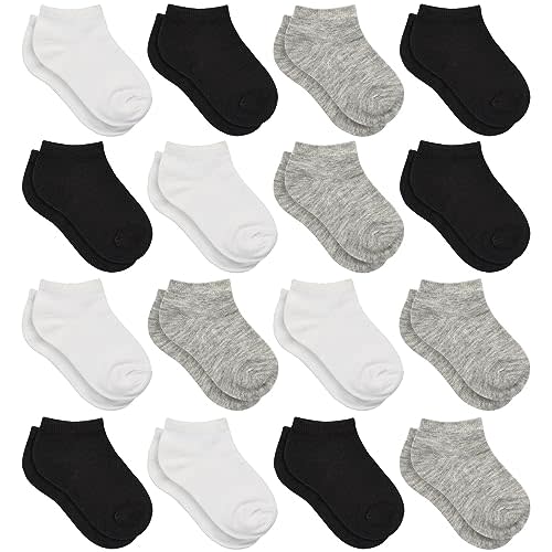 SPTRAMLE Toddler Socks, 16 Pairs Low Cut Ankle Socks for Kids (1-14 Years) | No Show Short Socks for Boys & Girls, Breathable, Lightweight, School, Athletic, Soft & Comfortable