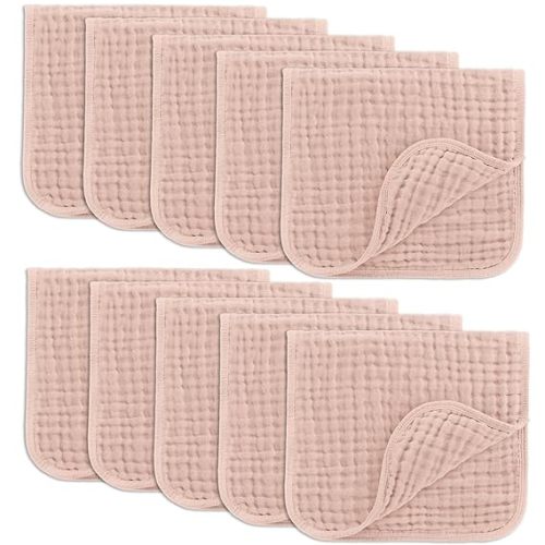 Comfy Cubs Muslin Burp Cloths 20" x 10", Pack of 10 - Large, 6-Layer, Ultra Absorbent 100% Cotton for Baby Drool and Messes - Soft, Safe & Gentle Baby Burp Cloths for Boys & Girls - Cream