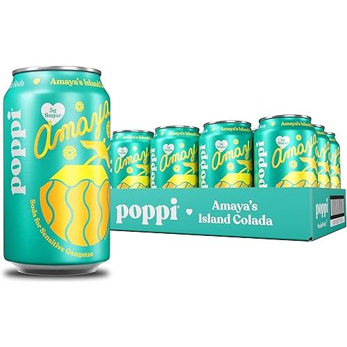 Poppi Sparkling Prebiotic Soda Beverage with Apple Cider Vinegar, Seltzer Water and Fruit Juice, Amaya’s Island Colada Limited Edition Flavor, 12 oz, Pack of 12, Packaging May Vary