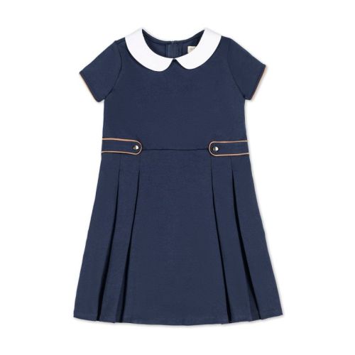 Hope & Henry Girls' Pleated Ponte Dress with Peter Pan Collar, Infant