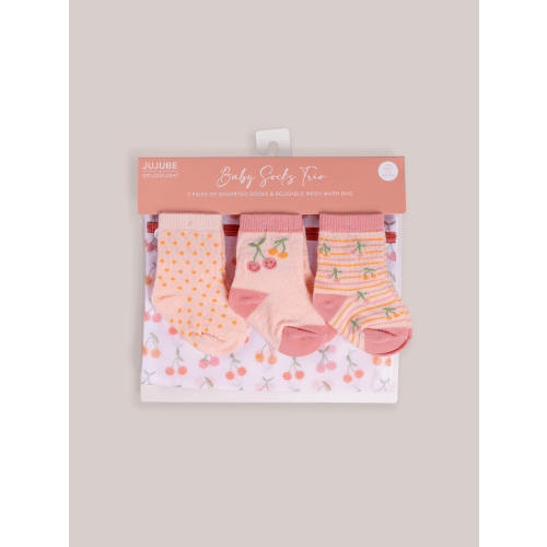 JuJuBe x Studio Oh! 3-Pack Soft Durable Baby Socks Set - Cherry Cute by Doodle By Meg