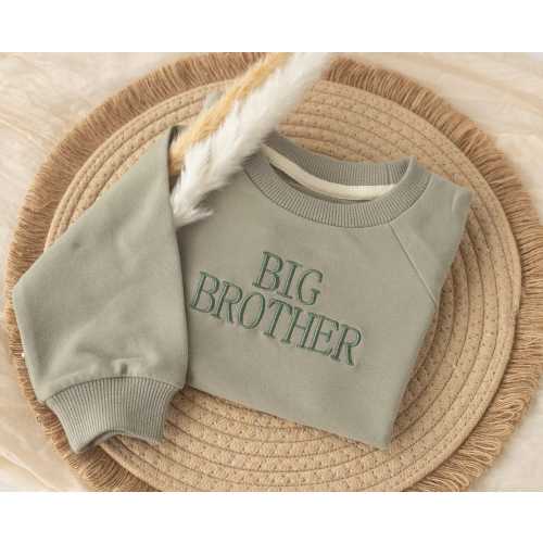 Embroidered Big Brother Sweatshirt: Custom Kids and Baby Top Sage Green Pullover, Pregnancy Announcement