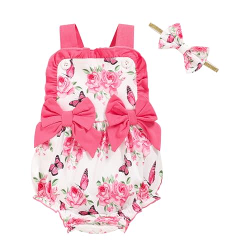 GRNSHTS Baby Girl Summer Romper Infant Floral Fruit Print Clothes Ruffles Bodysuit Sleeveless Strap One Piece Outfits