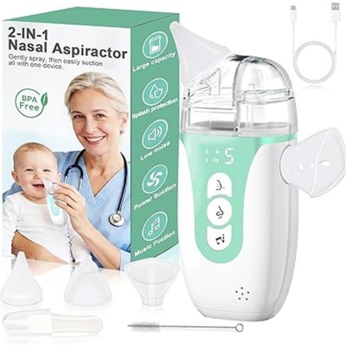 Nasal Aspirator for Baby,2-in-1 Smart Electric Nose Sucker, 2026 Upgraded with AI Anti-Backflow Protection,70Kpa Hospital-Grade Suction,15ml Large Capacity,5 Levels,Ultra-Quiet with Music-Green