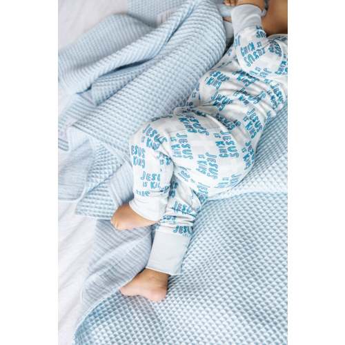Jesus Is King Blue PJ Footless Onesie Bamboo – Holy Pals