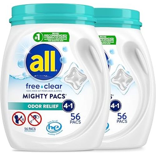 all free clear Laundry Detergent MIGHTY Pacs, Odor Relief, 56 Count, 2-Pack