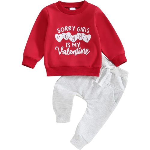 Valentine 's Day Outfit Clothes Set Infant Toddler Baby Boy Long Sleeve Sweatshirt and Pants Set
