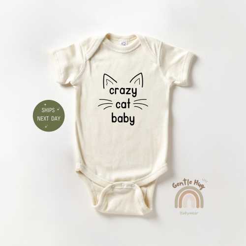 Funny Crazy Cat Baby Onesie®, Cat Lover Baby Onesie®, Cute Hipster Baby Gift, Kitten Newborn Bodysuit, Newborn Natural Funny Baby Onesie®