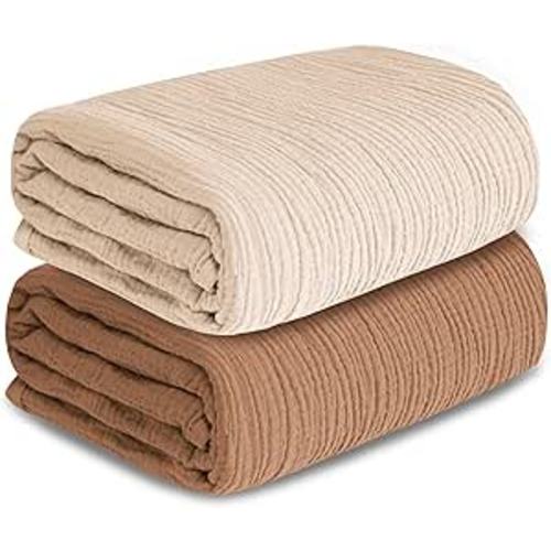 Muslin Swaddle Blankets for Newborn, 2 Pack Breathable Soft Receiving Blanket, Large 41 x 41 inches Swaddle Wrap Burping Clothes, Essentials Infant Shower Items. (Beige & Coffee)
