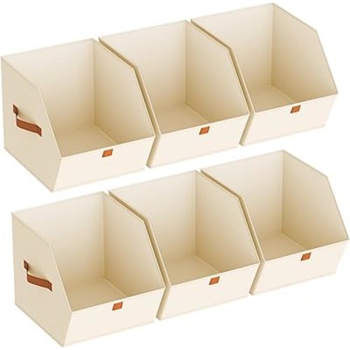 Fabric Closet Storage Cubes - 6 Pack Square Storage Bins with Dual Handles for Clothes, Towels, Toys, Cube Storage Organizers for Bedroom, Nursery, Shelves, Closet, Small Spaces, Beige