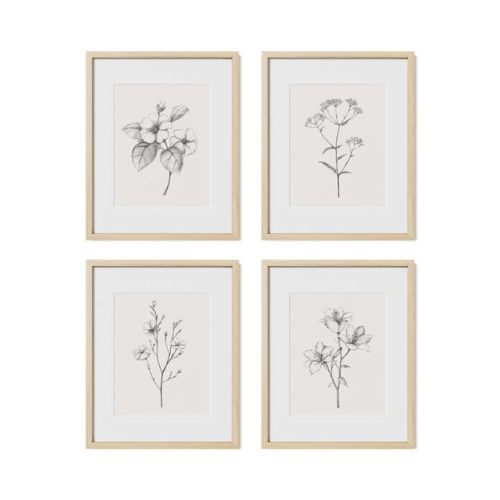 Framed Antique Floral Print Set – Set of 4 Vintage Botanical Prints