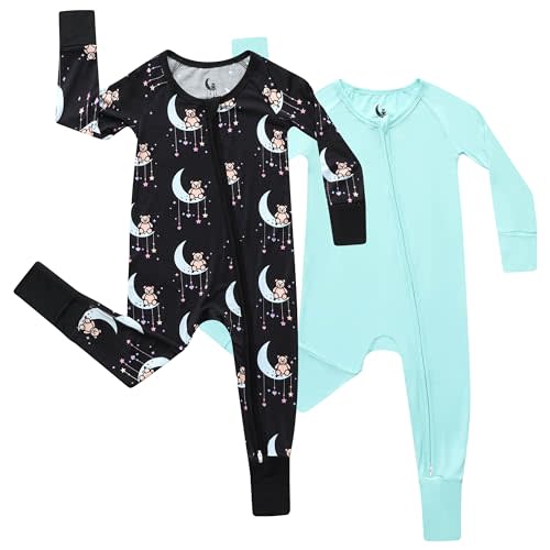 Bamboo Viscose Baby Pajamas 2 Way Zip for Diaper Change 0 to 24 Month Soft Stretchy Bamboo Viscose Sleeper 2 Pack