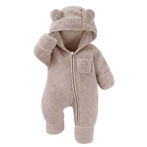 BLVB Newborn Baby Outfit with Fold-Over Mittens and Footies Girls Boys Winter Fleece Clothes Warm Hooded Romper Snowsuit