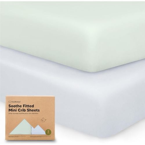 2-Pack Pack and Play Sheets Fitted - 38x26 Green Mini Crib Sheets for Boys, Girls Pack N Play Mattress, Soft, Breathable Cotton Toddler Bedding, Neutral, Mini Baby Crib Mattress Cover (Cove)